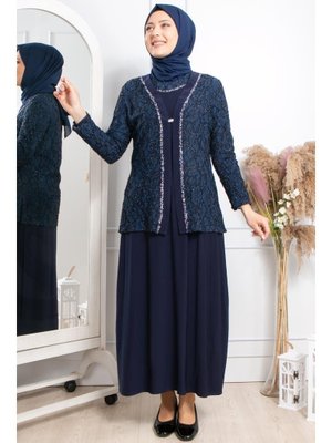 MODAVİKİ Lacivert Taş İşleme Abiye