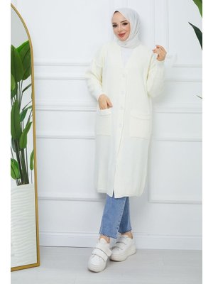 Pamuk Butik Düğme Kapamalı Cepli Triko Hırka