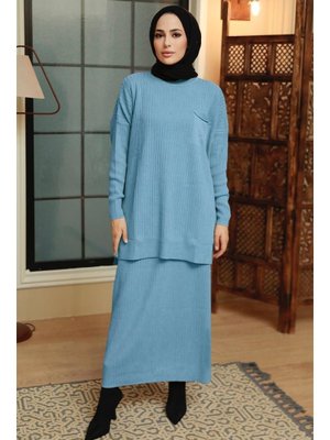 Neva Style Etekli İndigo Mavisi Triko İkili Takım 34021ım