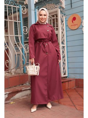 Neva Style Düğmeli Bordo Trençkot 684br