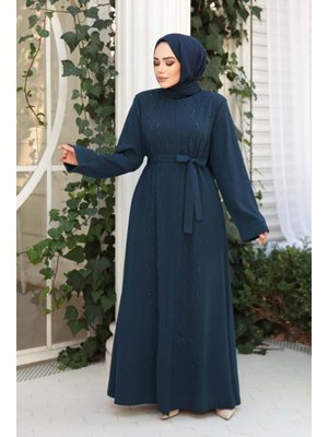 Neva Style Boncuk İşlemeli İndigo Mavisi Abaya 29117ım