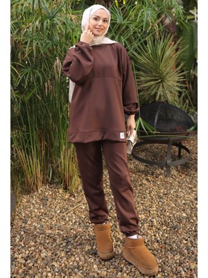İmaj Butik Kahverengi Armalı Tunik Pantolonlu Takım