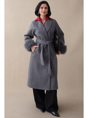 InStyle Kolu Peluş Astarsız Antrasit Kaşe Kaban