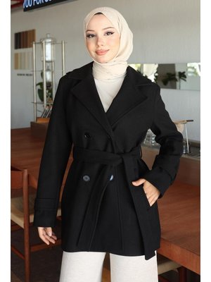 MISSVALLE Siyah Düğme Detaylı Kaşe Kaban