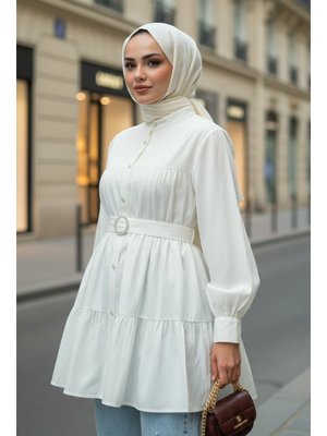 Salih Çelebi Krem Kat Kat Keten Tunik