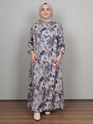 Moda Gazel Mavi Yan Bağlamalı Detaylı Elbise