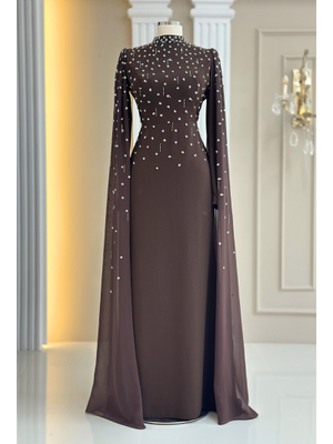 Amine Hüma Kahverengi Afra Abiye Elbise