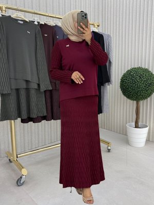 MODANURSEDA Bordo Etekli Takım