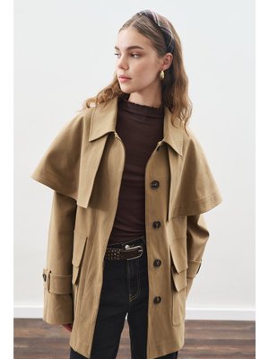 MANUKA Pelerin Detaylı Parka Ceket Kamel