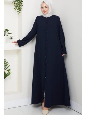 Hafsa Mina Lacivert Kolu Pensli Düğmeli Ferace