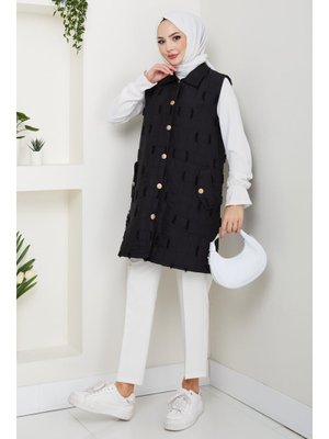 Pamuk Butik Saçaklı Giy Çık Kapitone Yelek