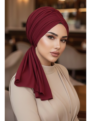 AİŞE TESETTÜR Bordo Tokalı Abiye Bone Şal