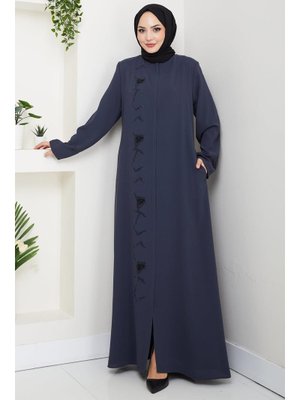 Hafsa Mina Füme Gizli Patlı Taşlı Ferace