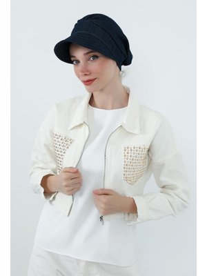 Aisha`s Design 73kot Koyu Mavi Kot Kumaşlı Siperlikli Şapka Bone,b