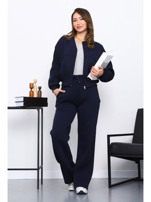 İmaj Butik Lacivert Üç İplik Sweat Hırka Pantolonlu Takım