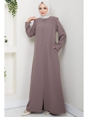 Hafsa Mina Vizon Gizli Patlı Çiçek Taşlı Ferace