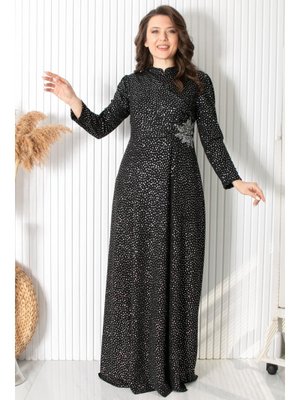 MODAVİKİ Simli Taş Baskı Detaylı Abiye Gümüş