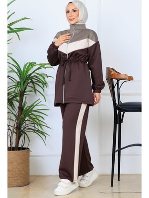 Benguen Kahverengi Beli Büzgülü Kemerli Scuba Takım