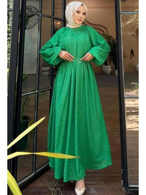 Neva Style Desenli Zümrüt Yeşili Elbise 14291zy