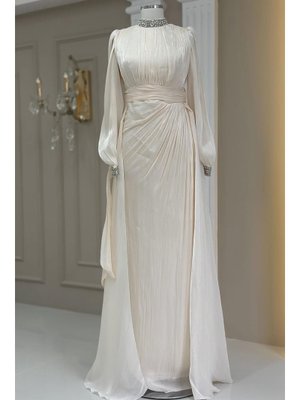 Amine Hüma Krem Gözde Abiye Elbise