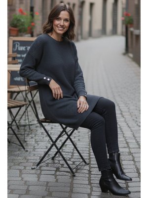 Benguen Antrasit Kolu Düğmeli Triko Kazak