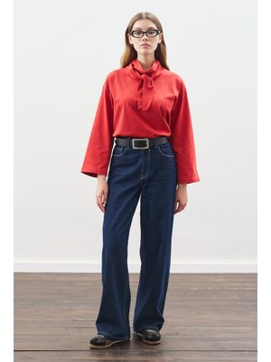 MANUKA Kırmızı Yüksek Yaka Bağlamalı Bluz