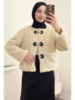 Salih Çelebi Bej Toka Detaylı Peluş Ceket