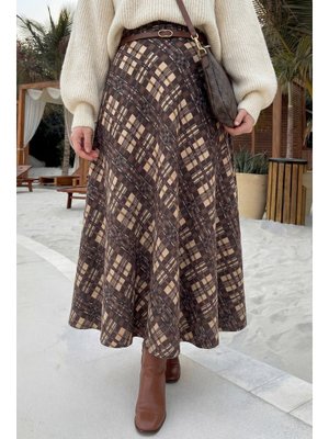 Salih Çelebi Kahverengi Cepli Ekose Etek