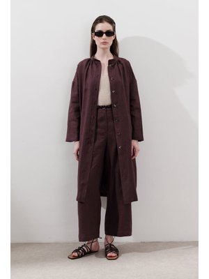 MANUKA Mürdüm Keten Geniş Paça Pantolon