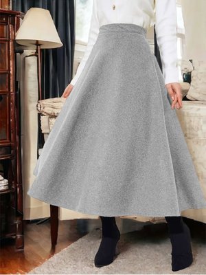 Podyumplus Gri Fermuarlı Kaşe Çan Etek