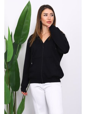 İmaj Butik Siyah İçi Şardonlu Üç İplik Oversize Hırka