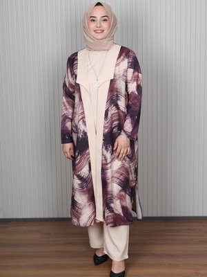 Moda Gazel Mürdüm Desenli Takım