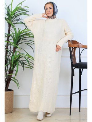 Benguen Taş Rengi Örgülü Triko Elbise