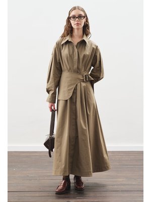 MANUKA Haki Kemer Detaylı Pileli Elbise