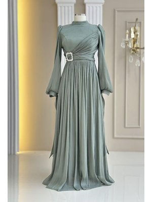 Amine Hüma Hira Abiye Elbise Çağla Yeşili