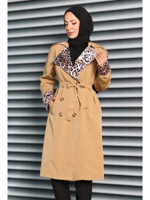 Tofisa Vızon Vizon Düğmeli Leopar Detaylı Miranda Trençkot