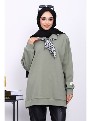 İmaj Butik Haki Yaka Fular Detaylı Tunik