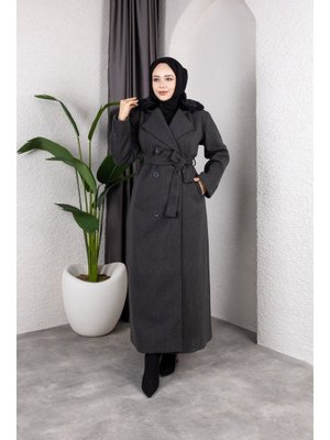 Pamuk Butik Kruvaze Kürk Yaka Kuşaklı Tam Boy Manto Kaban