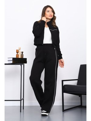İmaj Butik Siyah Üç İplik Sweat Hırka Pantolonlu Takım
