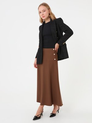 Refka Acı Kahve Yandan Düğme Detaylı Kloş Etek