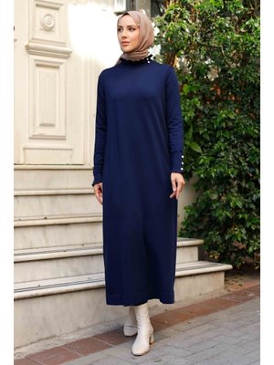 Pamuk Butik Merserize Yakası Taş Detaylı Fırfırlı Triko Elbise