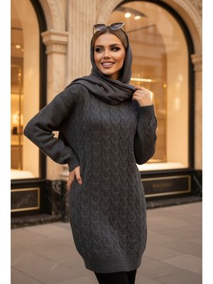 Neva Style Örgü Detaylı Antrasit Triko Kazak Tunik 8652ant