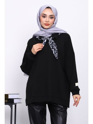 İmaj Butik Siyah Yaka Fular Detaylı Tunik