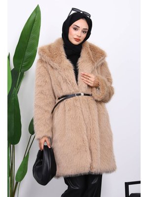 İmaj Butik Vizon Kemerli Astarlı Kürk Kaban