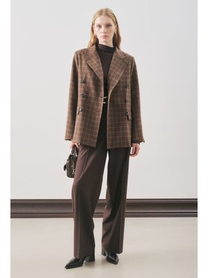 MANUKA Kahverengi Kruvaze Ekose Blazer Ceket