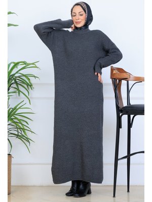 Benguen Antrasit Örgülü Triko Elbise