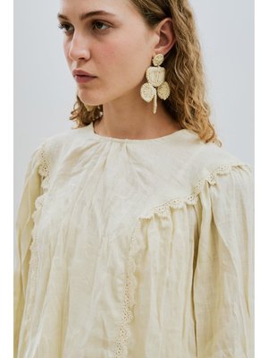 MANUKA Sarı Keten Crush Efektli Bluz