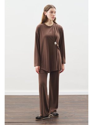 MANUKA Kahverengi Düğüm Tasarımlı Pantolonlu Takım