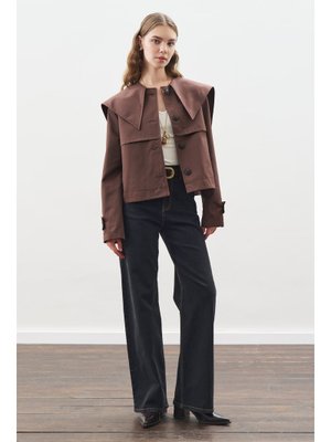 MANUKA Geniş Yaka Gabardin Ceket Çikolata