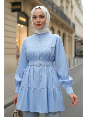 Salih Çelebi Bebe Mavisi Kat Kat Keten Tunik